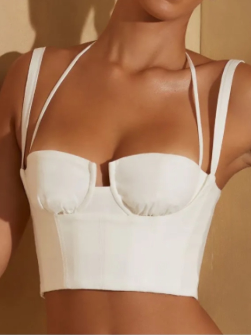 NWOT OH POLLY Linen Cream Bustier Corset Crop Top